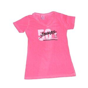 Kings Island Womens V-Neck Peanuts 'Snoopy' T-Shirt-Pink-Size XL-GUC
